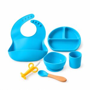 Blauwe Siliconen Baby Eetset met Zuignap – 6-delig en BPA-vrij