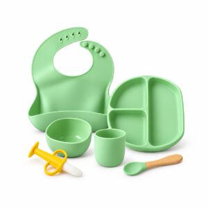 Siliconen Baby Eetset Groen – 6-delig met Zuignap – BPA-vrij